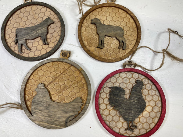 Farmhouse Christmas Ornaments, Farm Livestock Ornaments, Ornaments With Cow, Steer, Heifer, Rooster, Chicken, Hen, Lamb, Goat, Rabbit, Pig