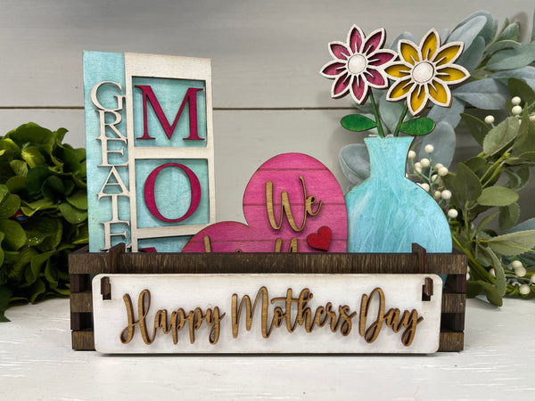 Happy Mother's Day Interchangeable Shelf Sitter, Wood Wagon, Raised Shelf, Wood Crate, Mantel Decor, Shelf Sitter, Gift For Mom, Home Decor