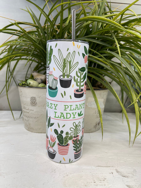 Crazy Plant Lady Stainless Steel Skinny Tumbler, Gardener Tumbler, Personalized Tumbler, Gift For Gardener, 20 oz tumbler, Plant Tumbler