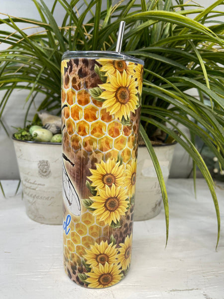 Be Kind Tumbler, Bee & Sunflower Skinny Tumbler, Personalized Tumbler, 20 oz tumbler, SS Tumbler, Gift For Her, Gift For Bee Lover. Bee Kind