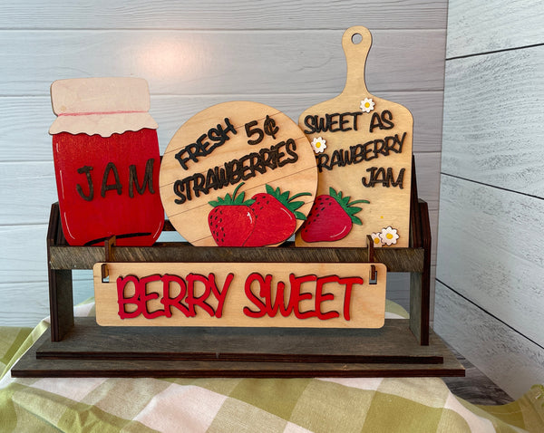 Berry Sweet, Wood Wagon Interchangeable Shelf Sitter, Mantel Decor, Wood Home Decor, Farmhouse Decor, Strawberries, Summer Decor