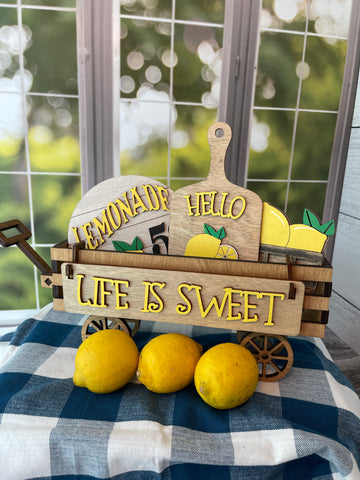 Life is Sweet Lemonade Interchangeable Wagon Shelf Sitter, Wood Wagon, Shelf Sitter, Mantel Decor, Seasonal Decor, Wood Home Decor, Summer