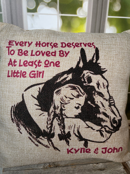 Personalized Horse Lover Faux Burlap Pillow Cover - Soft, 13"x13", Custom Name, Optional Insert, Great Gift for Horse Girls