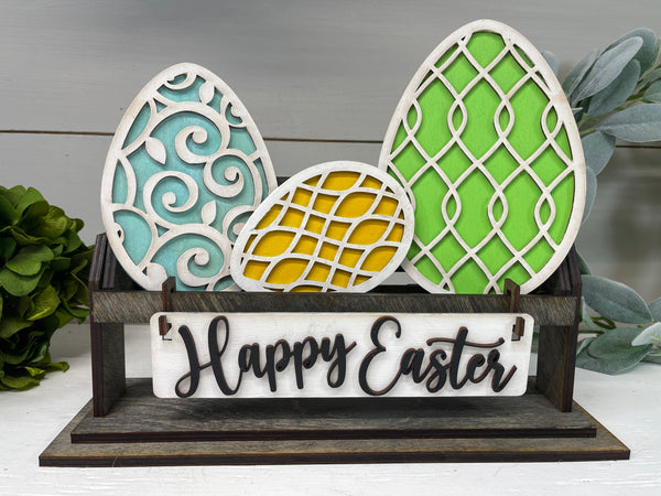 Happy Easter, Easter Egg, Interchangeable Shelf Sitter, Wood Wagon, Raised Shelf, Wood Crate, Mantel Decor, Shelf Sitter, Easter, Home Decor