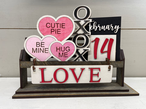 LOVE - Valentine's Day Interchangeable Wagon Shelf Sitter, Wood Wagon, Interchangeable Shelf Sitter, Mantel Decor, Wood Home Decor