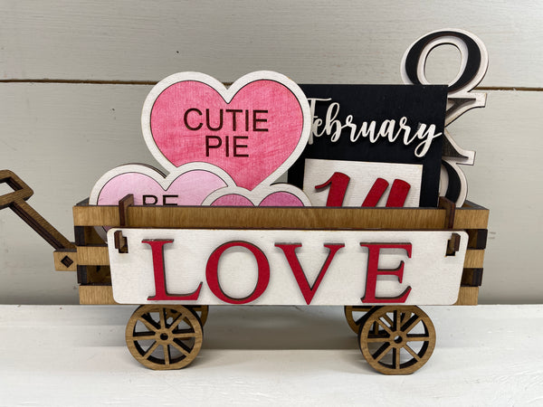 LOVE - Valentine's Day Interchangeable Wagon Shelf Sitter, Wood Wagon, Interchangeable Shelf Sitter, Mantel Decor, Wood Home Decor