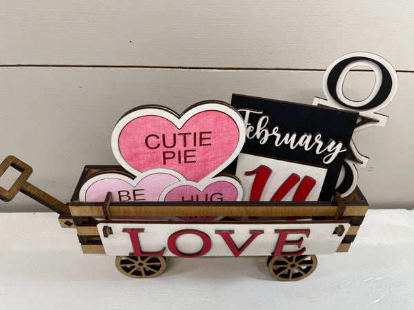 LOVE - Valentine's Day Interchangeable Wagon Shelf Sitter, Wood Wagon, Interchangeable Shelf Sitter, Mantel Decor, Wood Home Decor