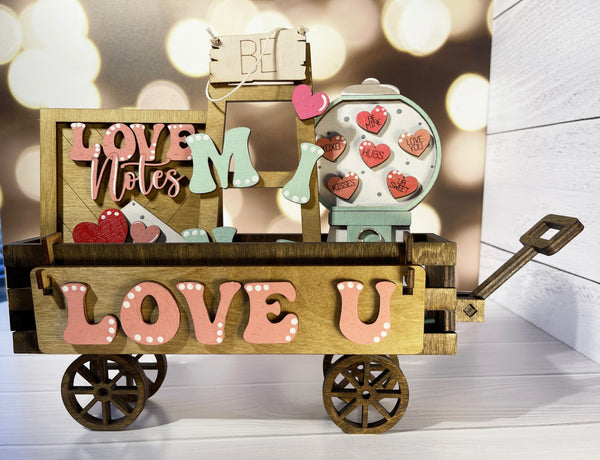 Love U - Valentines Day Shelf Sitter, Happy Valentines Day, Wood Wagon, Raised Shelf, Wood Crate, Mantel Decor, Shelf Sitter, Home Decor