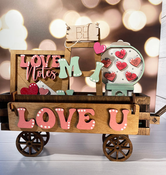 Love U - Valentines Day Shelf Sitter, Happy Valentines Day, Wood Wagon, Raised Shelf, Wood Crate, Mantel Decor, Shelf Sitter, Home Decor