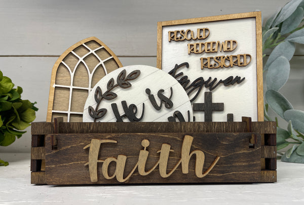 Faith Christian Interchangeable Shelf Sitter, Wood Wagon, Raised Shelf, Wood Crate, Mantel Decor, Shelf Sitter, Easter, Church, Home Decor