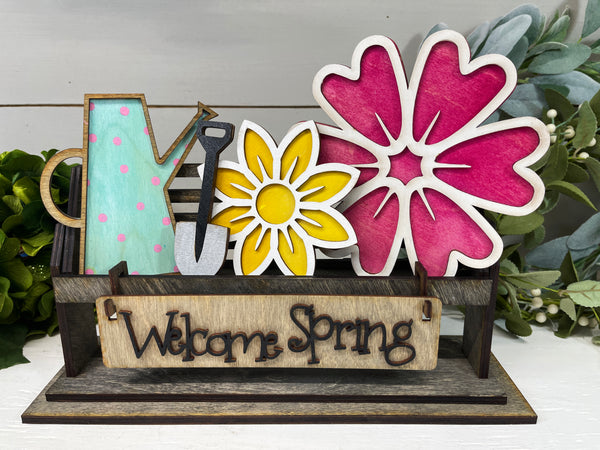 Welcome Spring Interchangeable Shelf Sitter, Spring Flowers, Wood Wagon, Raised Shelf, Wood Crate, Mantel Decor, Shelf Sitter, Home Decor