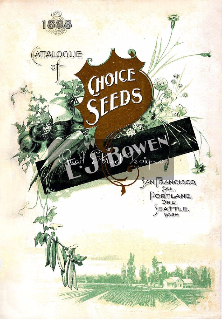 Vintage Seed Catalog - Reprint: Front Cover - L. J. Bowen 1898  - 8X10