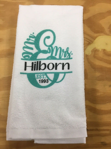 Mr & Mrs Dish Towel Set With Pot Holder Hot Pad Customize Bridal Wedding
