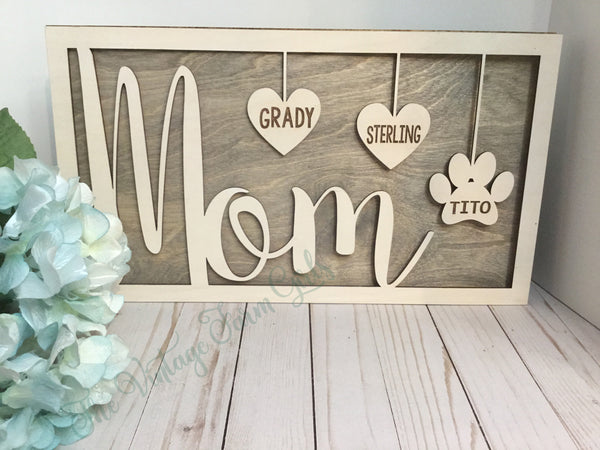 Show Mom or Grandma How Much They Are Loved - Mother's Day - Birthday Christmas Gift – Hearts Paws Flowers - Personalized 1 or More Names