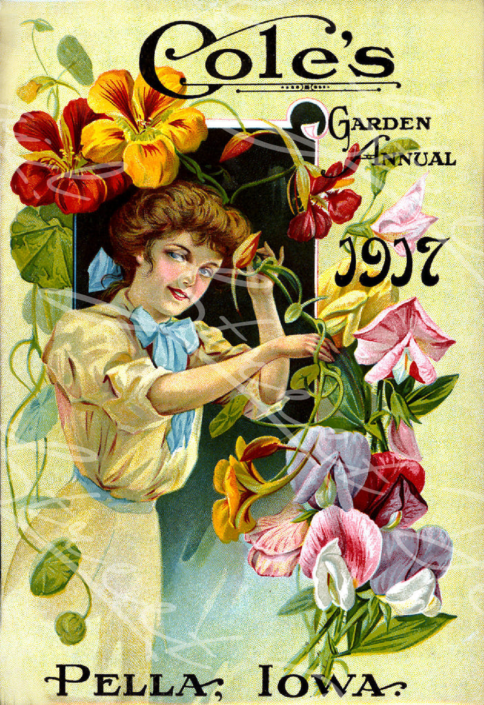 Digital Download - Vintage Seed Catalog - Front Cover of Cole's 1917 Garden Annual Plant & Seed Catalog  Pella, Iowa -  QSDP-75