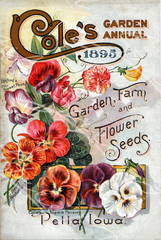 Digital Download - Vintage Seed Catalog -  Front Cover of Cole's 1895 Garden Annual Plant & Seed Catalog  Pella, Iowa - QSDP-84