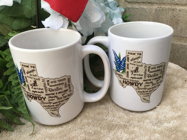 Texas Slang Words Coffee Cup, Ceramic Coffee Mug, Texas Coffee Cup, Texas Mug, Texas Gift, Texas Coffee Mug, Funny Texas Mug, Southern Cup