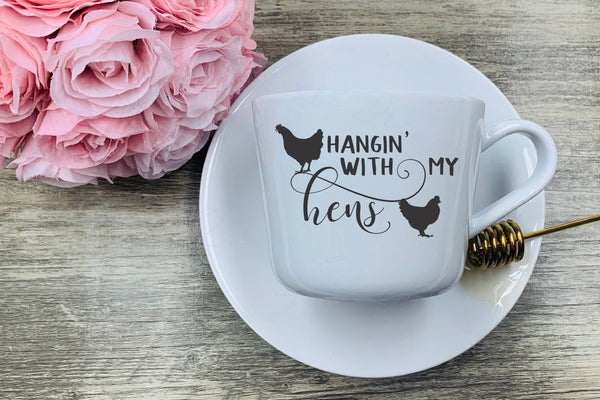 Hangin' With My Hens - Farmhouse Chickens Rustic Women's T-Shirt - Digital Download Cut File Image SVG, Cricut, Silhouette, Vinyl Decal HTV