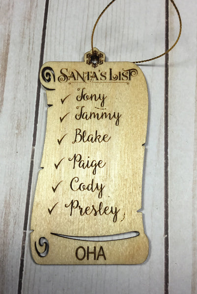 Santa's Personalized Scroll - Santa's Gift List - Santa's Nice List - Wood Christmas Ornament - Laser Cut -