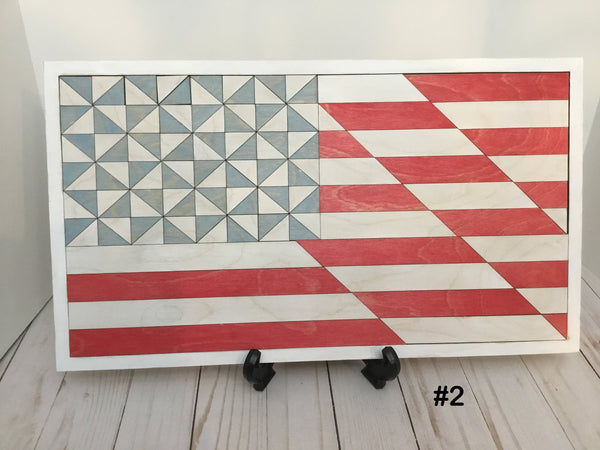 USA Flags - Unfinished Wood Quilt Block Kit – DIY – Patriot Home Décor – Paint Painting Party – Paint & Assemble Yourself - Adult Craft Kit