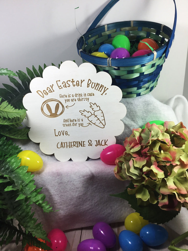 Dear Easter Bunny Plate  Personalized - Perfect way to share a treat with Easter Bunny - Laser Cut & Engraved 1/4" Wood Plate - Easy Store
