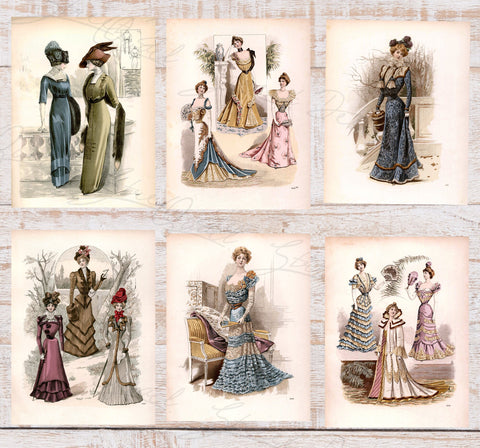 Vintage Ladies Women Fashion Prints - Dresses Gowns Victorian Clothes - Digital Download Only 6 Prints - Printable Transfers Crafts FP6-1-6