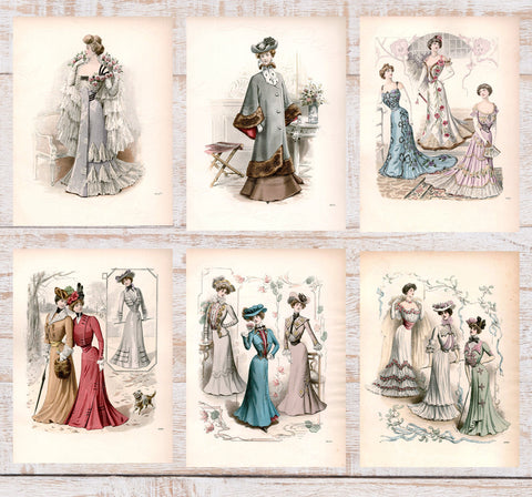 Vintage Ladies Women Fashion Prints - Dresses Gowns Victorian Clothes - Digital Download Only 6 Prints -Printable Transfers Crafts FP6-19-24