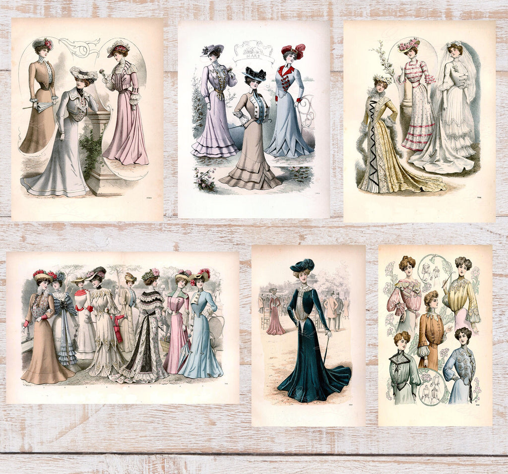 Vintage Ladies Women Fashion Prints - Dresses Gowns Victorian Clothes - Digital Download Only 6 Prints -Printable Transfers Crafts FP6-25-30