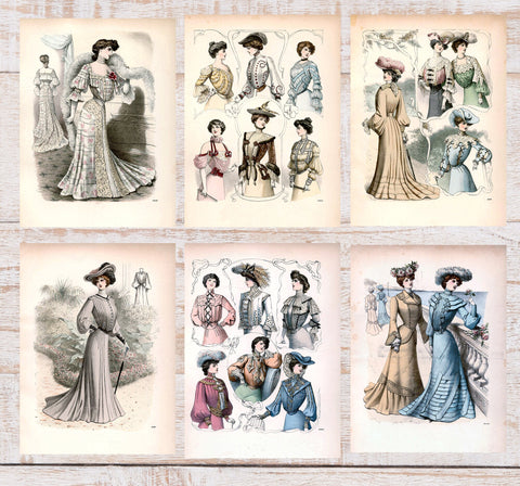 Vintage Ladies Women Fashion Prints - Dresses Gowns Victorian Clothes - Digital Download Only 6 Prints -Printable Transfers Crafts FP6-31-36