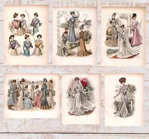 Vintage Ladies Women Fashion Prints - 6 Images - Dresses Gowns Victorian Clothing Digital Download Printable Art Transfers Crafts FP6-13-18