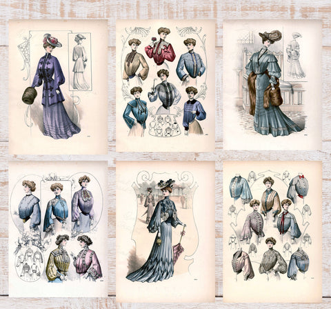 Vintage Ladies Women Fashion Prints - 6 Images - Dresses Gowns Victorian Clothing Digital Download Printable Art Transfers Crafts FP6-49-54