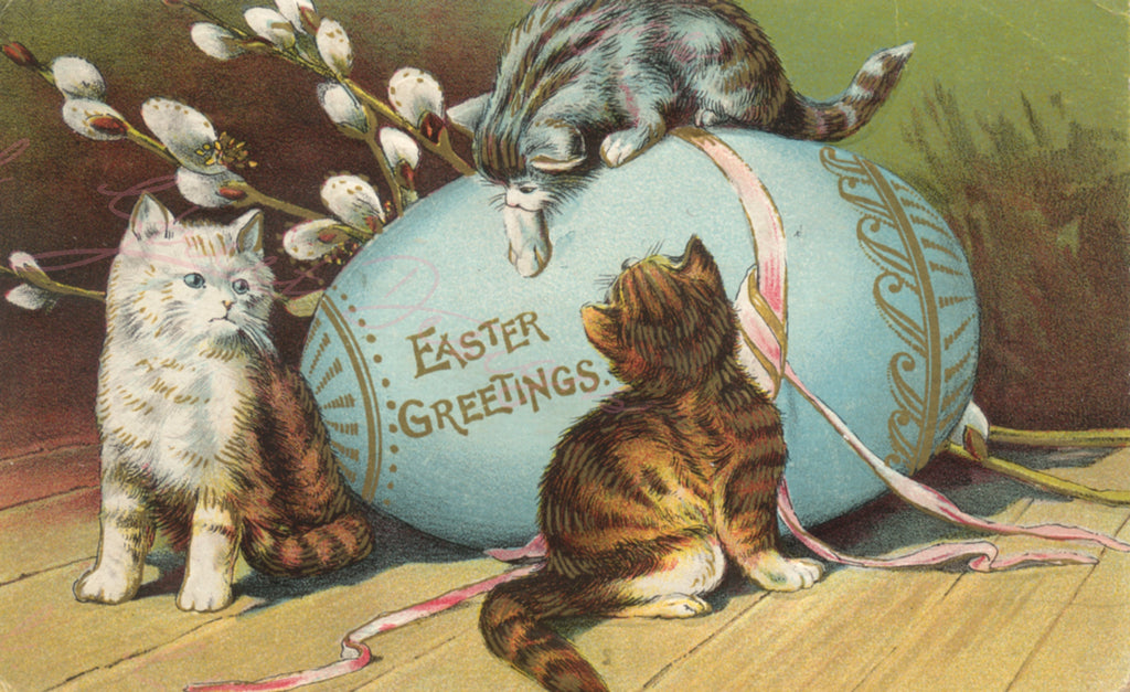 Vintage Easter Print - Reproduction from Vintage Easter Cards Cat Chicks - Download Only Printable Wall Art - Crafts Sublimation & more #35