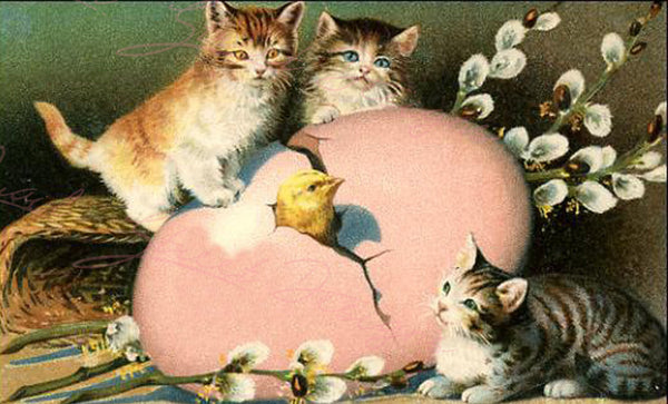 Vintage Easter Print - Reproduction from Vintage Easter Cards Cat Chicks - Download Only Printable Wall Art - Crafts Sublimation & more #36