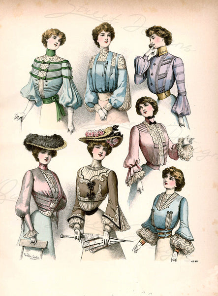 Vintage Ladies Women Fashion Prints - Dresses Gowns Victorian Clothes - Digital Download Only 6 Prints -Printable Transfers Crafts FP6-37-42