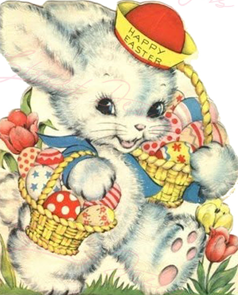 Vintage Easter Print - Reproduction from Vintage Easter Cards Bunny Rabbit - Download Only Printable Wall Art Crafts Sublimation & more #2