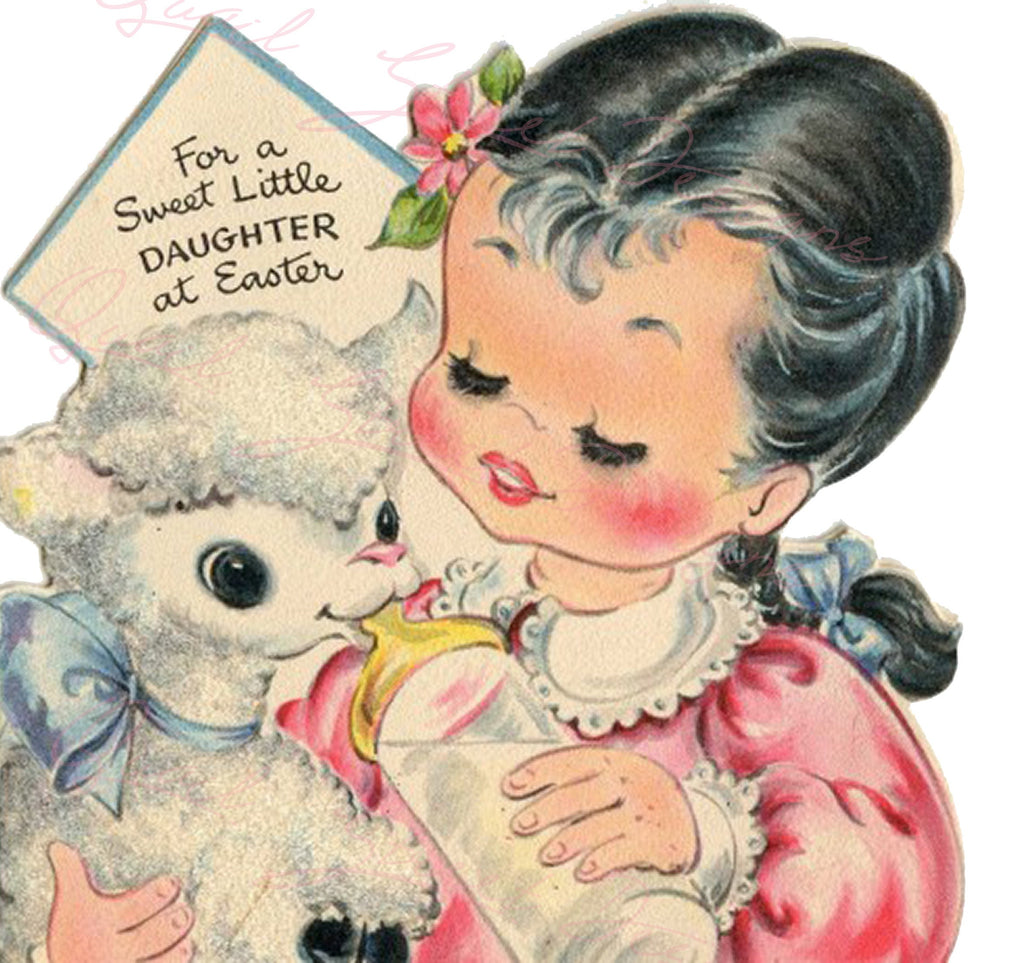 Vintage Easter Print - Reproduction from Vintage Easter Cards Daughter Lamb - Download Only Printable Wall Art Crafts Sublimation & more #4