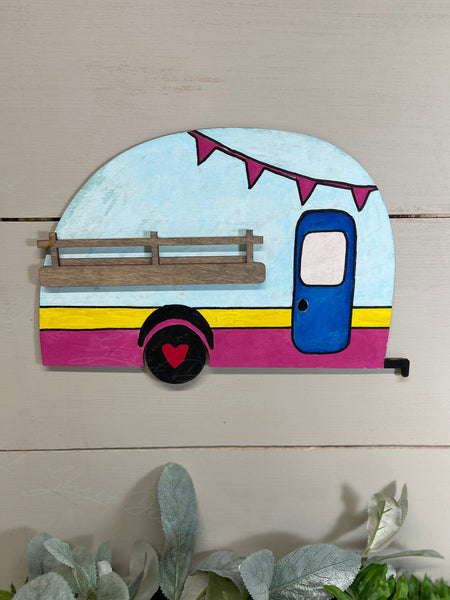 Unfinished Wood Vintage Camper RV Door Welcome Hanger W/12 Seasonal Interchangeable Inserts, DIY craft, girls night, paint painting party