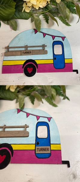 Unfinished Wood Vintage Camper RV Door Welcome Hanger W/12 Seasonal Interchangeable Inserts, DIY craft, girls night, paint painting party