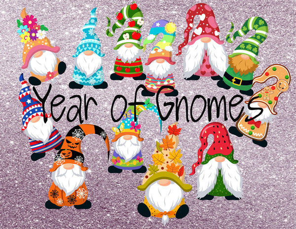 Year of Gnomes Calendar, 12 Months 12 Pages No Dates, Digital Download, 12 Gnomes Calendar, Fun Calendar, Blank Calendar, Full Page Calendar