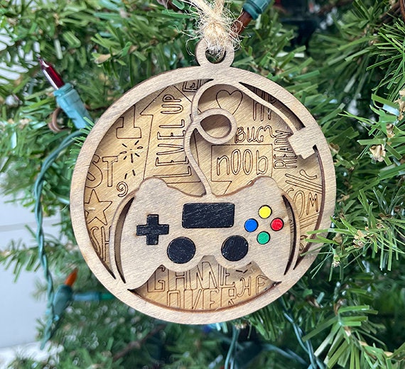 Gamer Christmas Ornament, Laser Cut Engraved Wood Ornament, Gift for Gamer, Computer Gamer Gift, Gift for Kids, Game Controller, Video Game