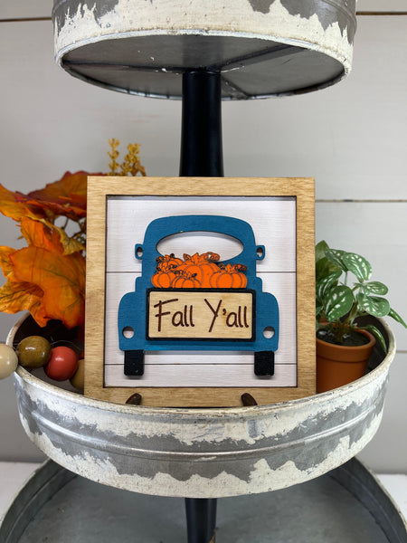 Framed Wood Vintage Pickup Truck For Fall, Pumpkin Truck, Fall Decor, Fall Truck, Vintage Truck, Shelf Sitter, Tiered Tray Decor, Miniature