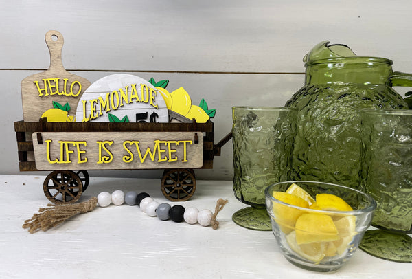 Life is Sweet Lemonade Interchangeable Wagon Shelf Sitter, Wood Wagon, Shelf Sitter, Mantel Decor, Seasonal Decor, Wood Home Decor, Summer