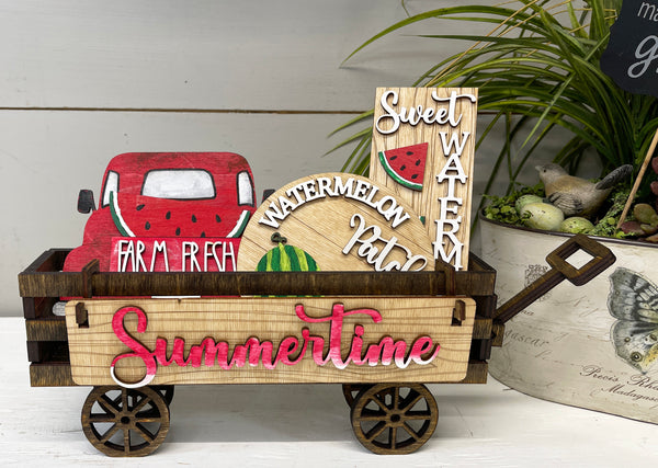 Summertime Watermelon Interchangeable Shelf Sitter, Wood Wagon, Raised Shelf, Wood Crate, Mantel Decor, Shelf Sitter, Seasonal, Home Decor