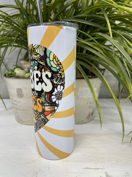 Retro Good Vibes Stainless Steel Skinny Tumbler, Groovy Hippie, Personalized Gift Gift for Friend, 20 oz tumbler