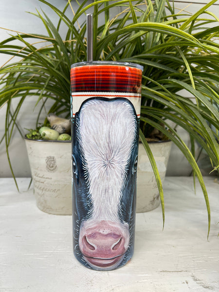 Cow Face Tumbler, Cow Skinny Tumbler, Personalized Tumbler, 20 oz tumbler, SS Tumbler, Western Gnome, Gift For Her, Farm Tumbler, Ranch