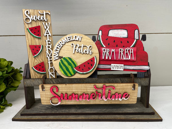 Summertime Watermelon Interchangeable Shelf Sitter, Wood Wagon, Raised Shelf, Wood Crate, Mantel Decor, Shelf Sitter, Seasonal, Home Decor