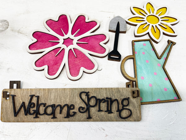 Welcome Spring Interchangeable Shelf Sitter, Spring Flowers, Wood Wagon, Raised Shelf, Wood Crate, Mantel Decor, Shelf Sitter, Home Decor