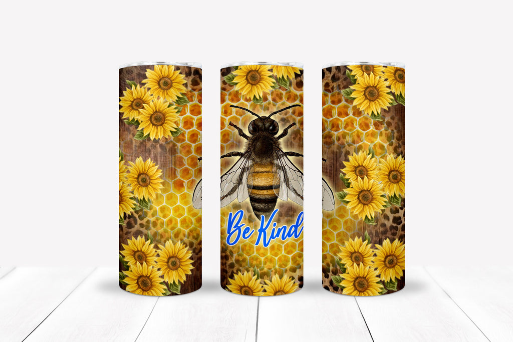 Be Kind Tumbler, Bee & Sunflower Skinny Tumbler, Personalized Tumbler, 20 oz tumbler, SS Tumbler, Gift For Her, Gift For Bee Lover. Bee Kind