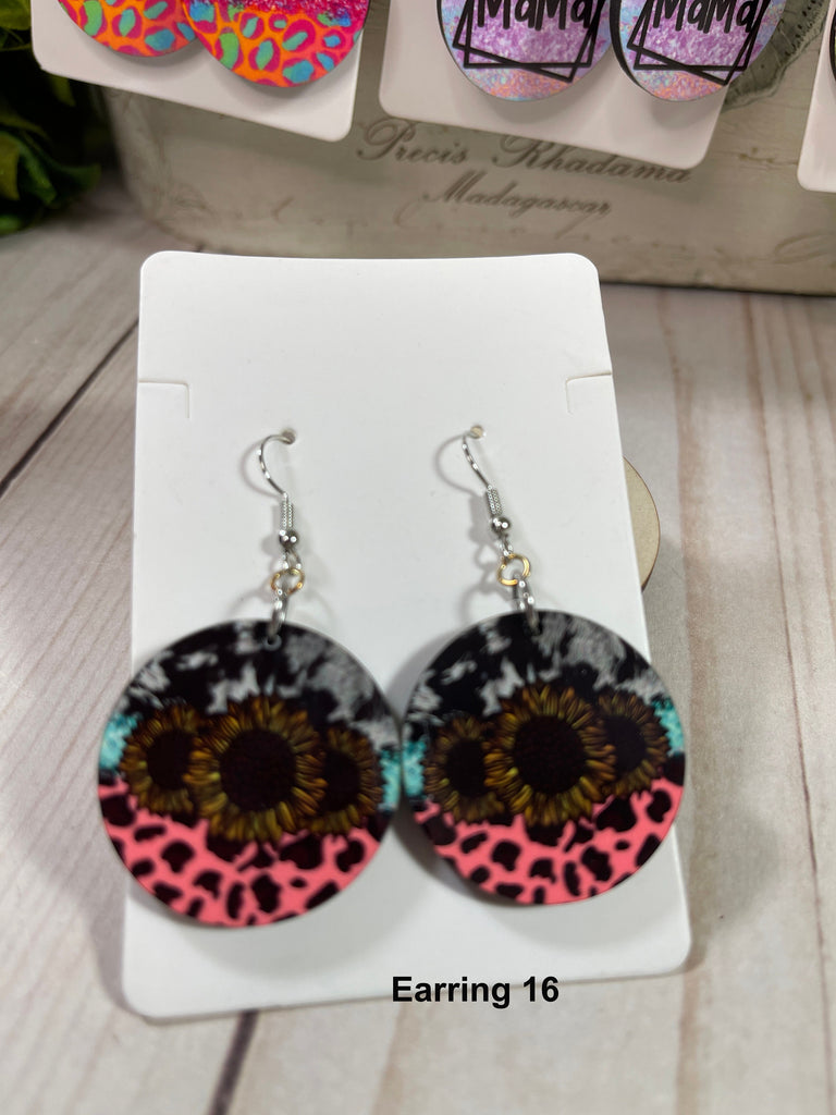 Full Color Round Earrings, Permanent Sublimation Printing on Both Sides, MDF Lightweight Earrings, Gift For Mom, Gift For Me, BoHo Earrings