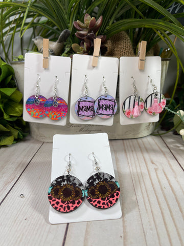 Full Color Round Earrings, Permanent Sublimation Printing on Both Sides, MDF Lightweight Earrings, Gift For Mom, Gift For Me, BoHo Earrings